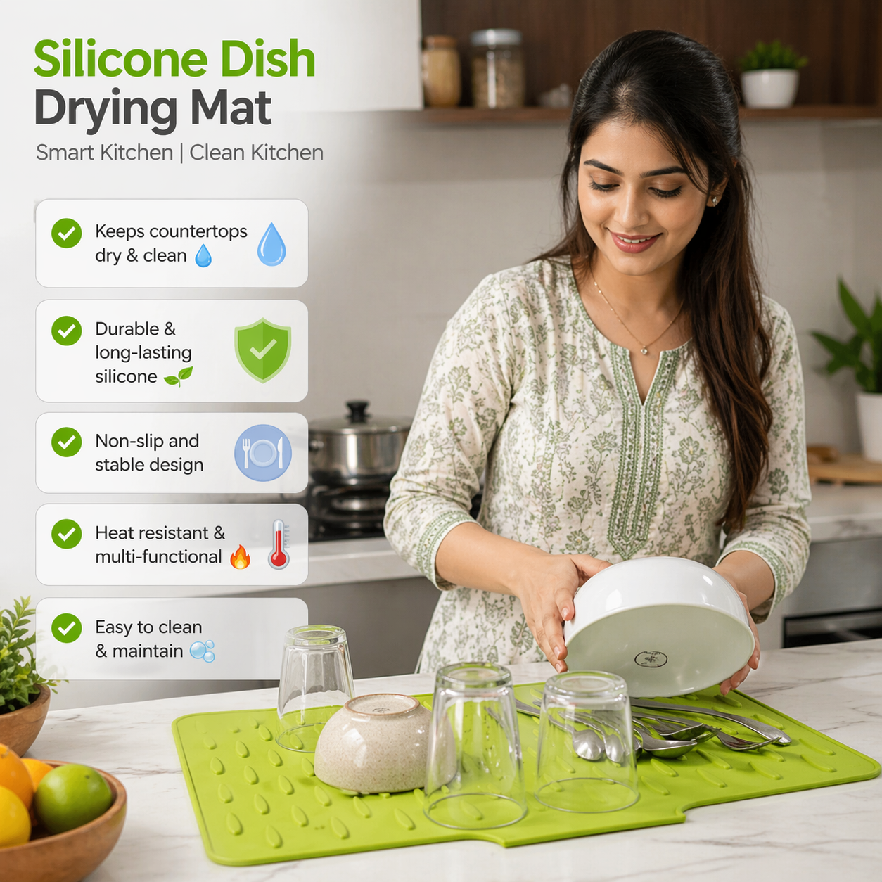 Kitchen Silicone Mat Effortless Drying 🧼